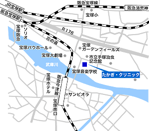  阪急今津線宝塚南口駅下車3分 宝塚南口駅より宝塚大橋渡り右側 